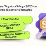 3D illustration of SEO gear and magnifying glass with text 'How to Use Topical Map SEO to Dominate Search Results' for digital marketing and content strategy.
