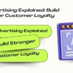 Infographic titled 'IMC Advertising Explained: Build Stronger Customer Loyalty' featuring 3D illustration of a digital ad window with the text ADS and a cursor icon.