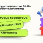 Banner showing the title “Top 8 Ways to Improve Multi-Location Marketing” with stacked green labels and marketing growth icons including a gear and upward arrows.