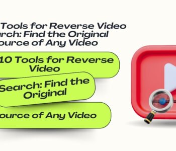 Top 10 tools for reverse video search illustration showing video player icon with magnifying glass to find original source of any video.